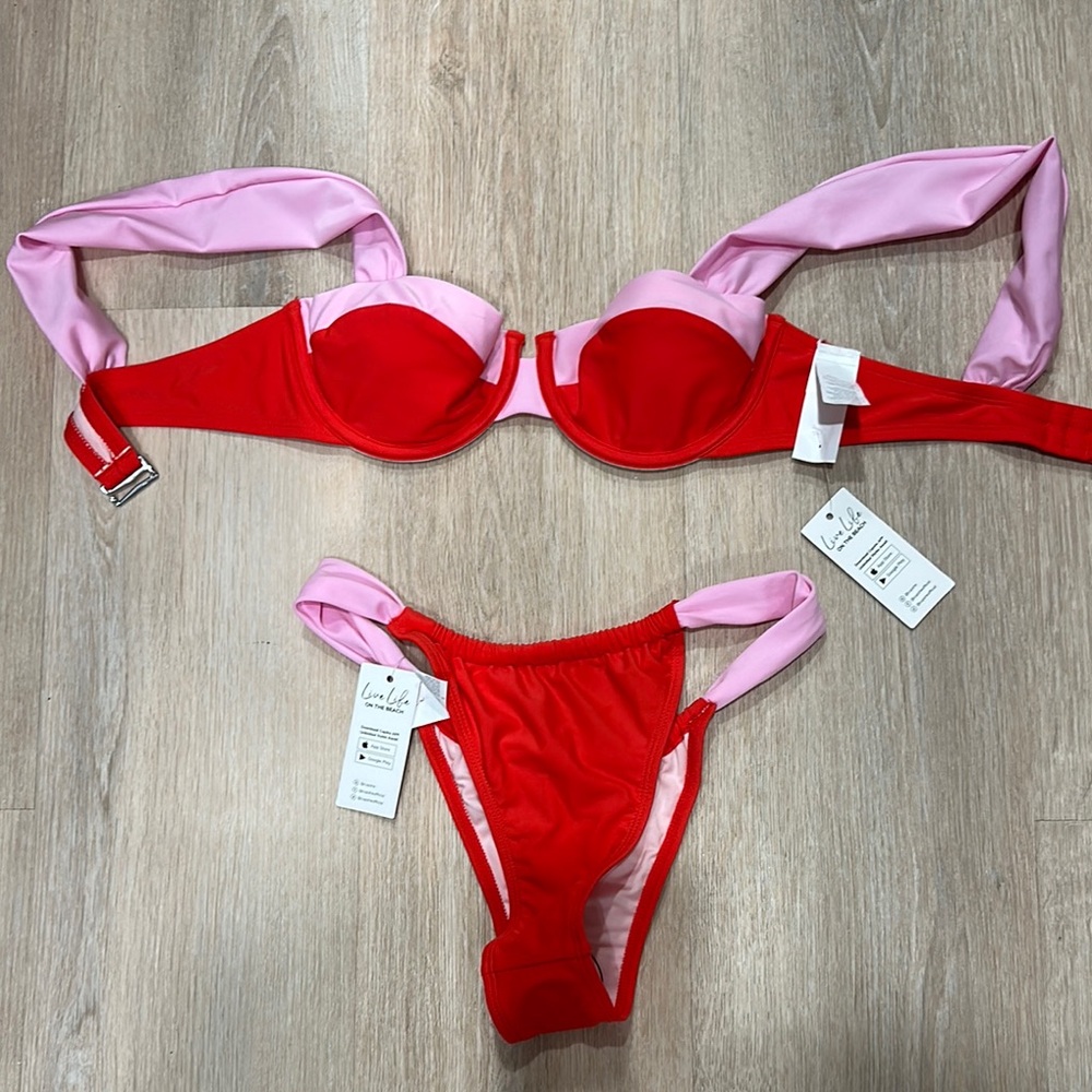 Red and Pink Bikini Set